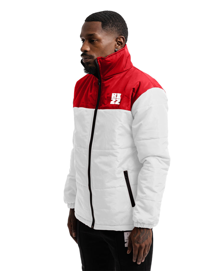 Club Puffer Jacket In White/Red