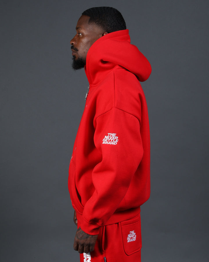 Bizz Zip Hoodie in Red/White