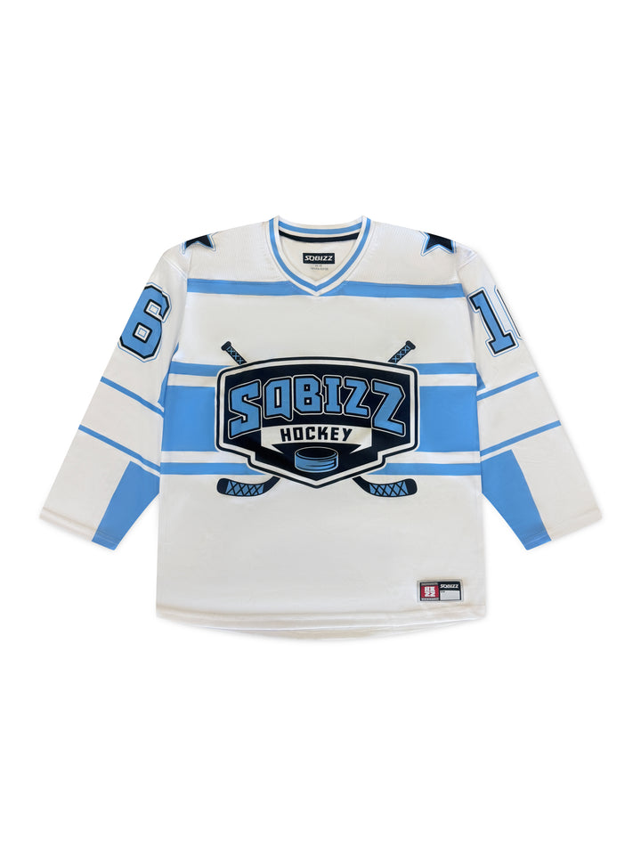 Hockey Jersey in White/Babyblue/Black