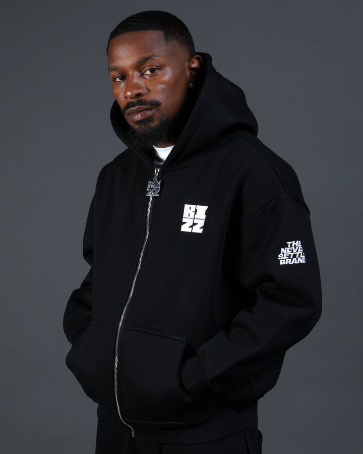 Bizz Zip Hoodie in Black/White