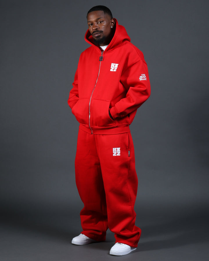 Bizz Zip Hoodie in Red/White