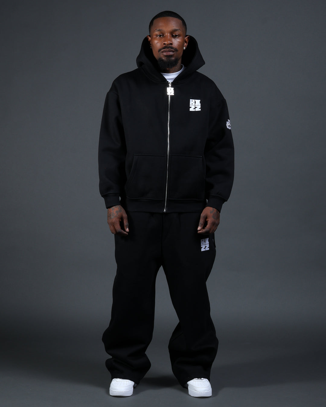 Bizz Zip Hoodie in Black/White