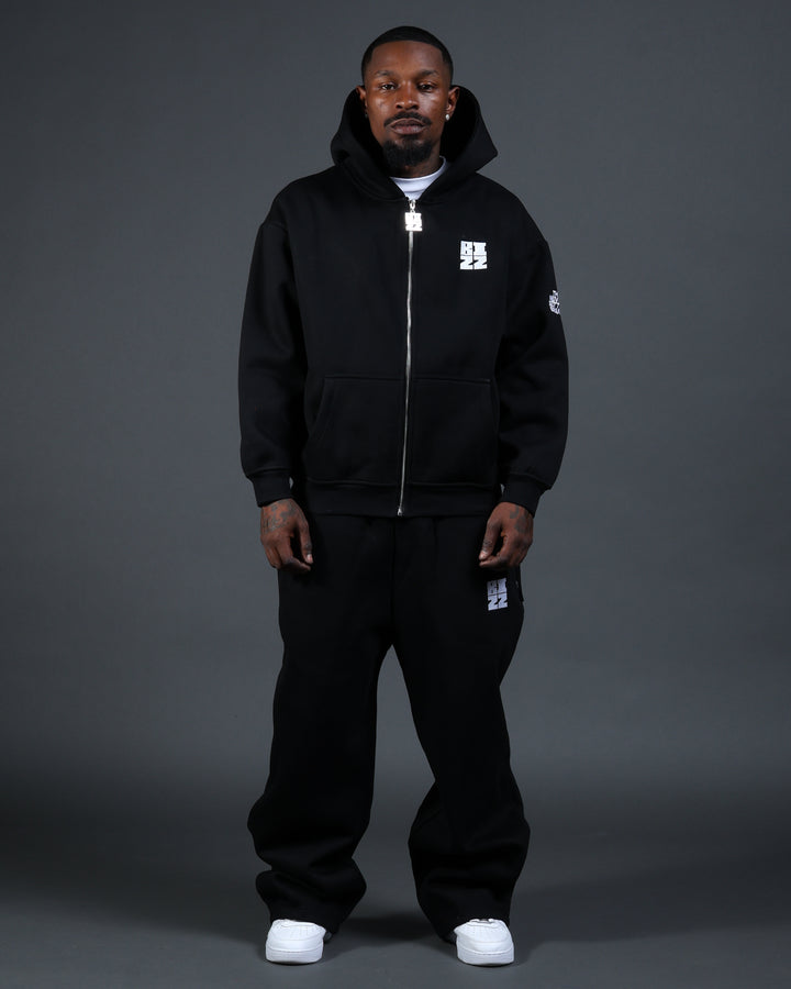 Bizz Zip Hoodie in Black/White