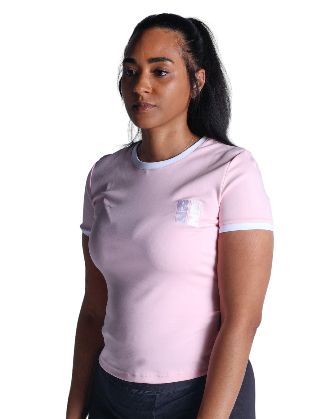 Women Ringer Tee in Pink/White