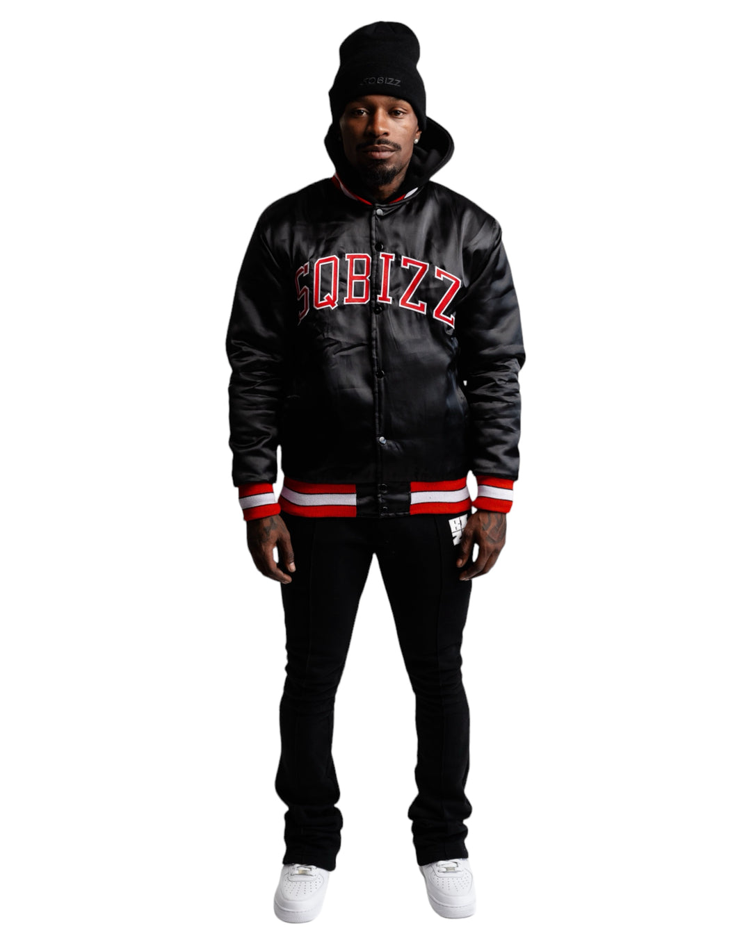 Arch Satin Jacket in Black/Red